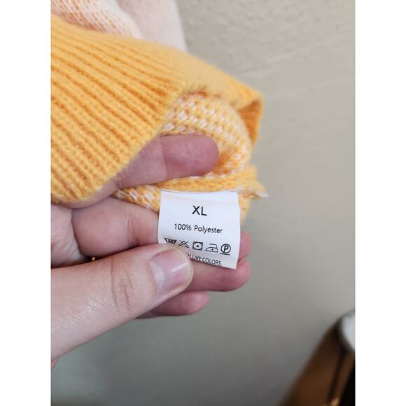 No‎ Brand Women's Orange White Checkered Long Sleeve Pullover Sweater Size XL - Picture 3 of 6